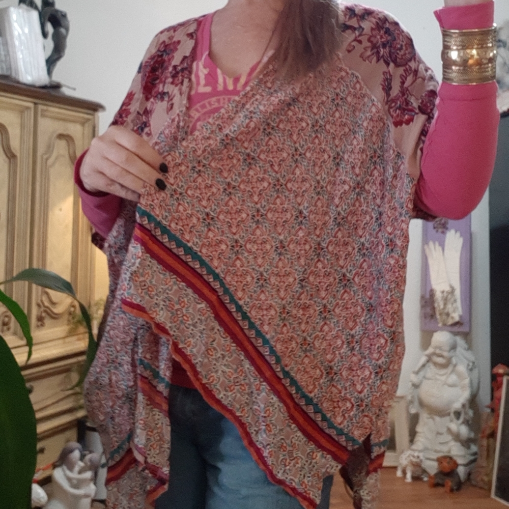 Womens Open Front Cover up Cape Shawl Kimonos ANGIE Boho Max Garden 420 Hippie